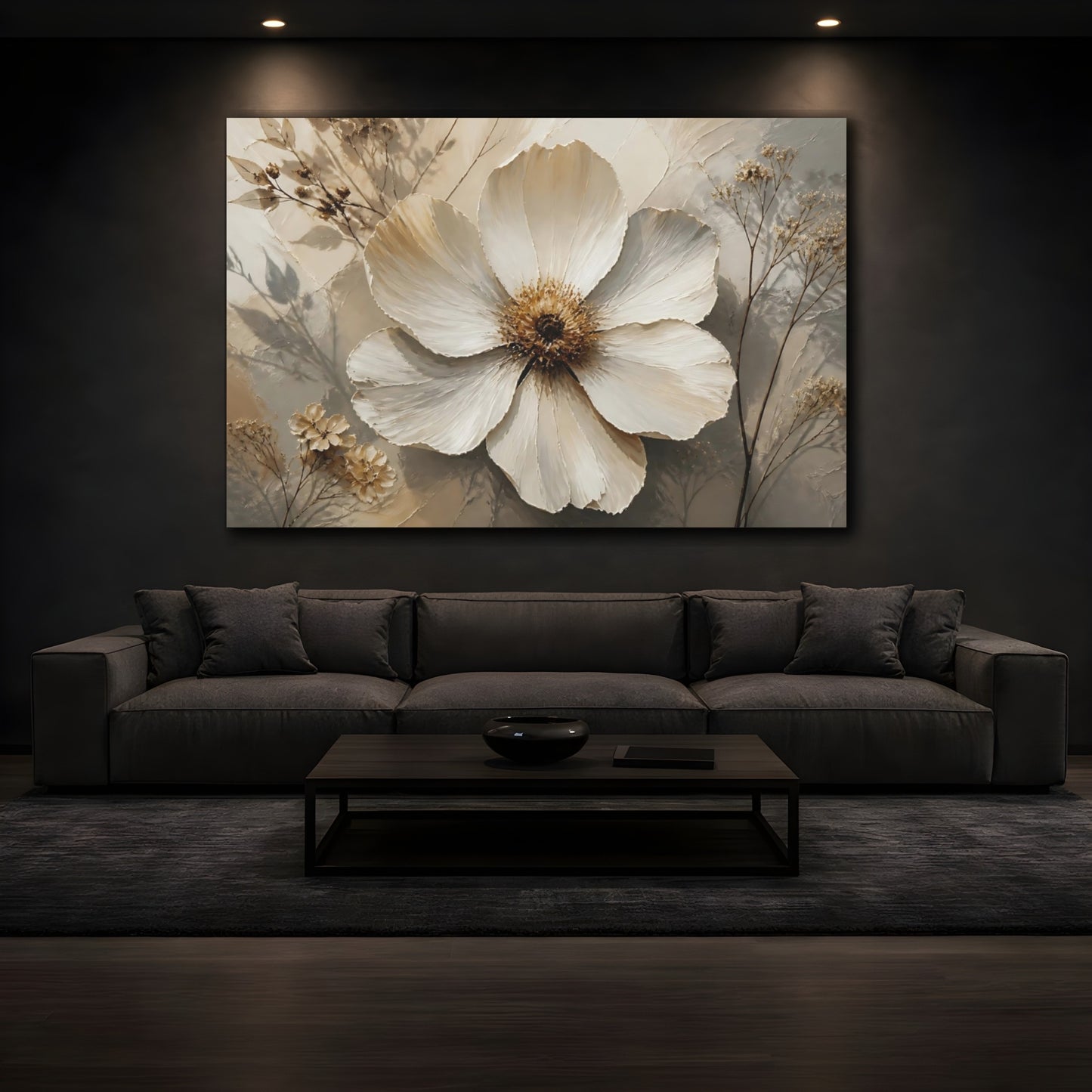 Mockup 3. Botanical White Blossom shown as canvas print