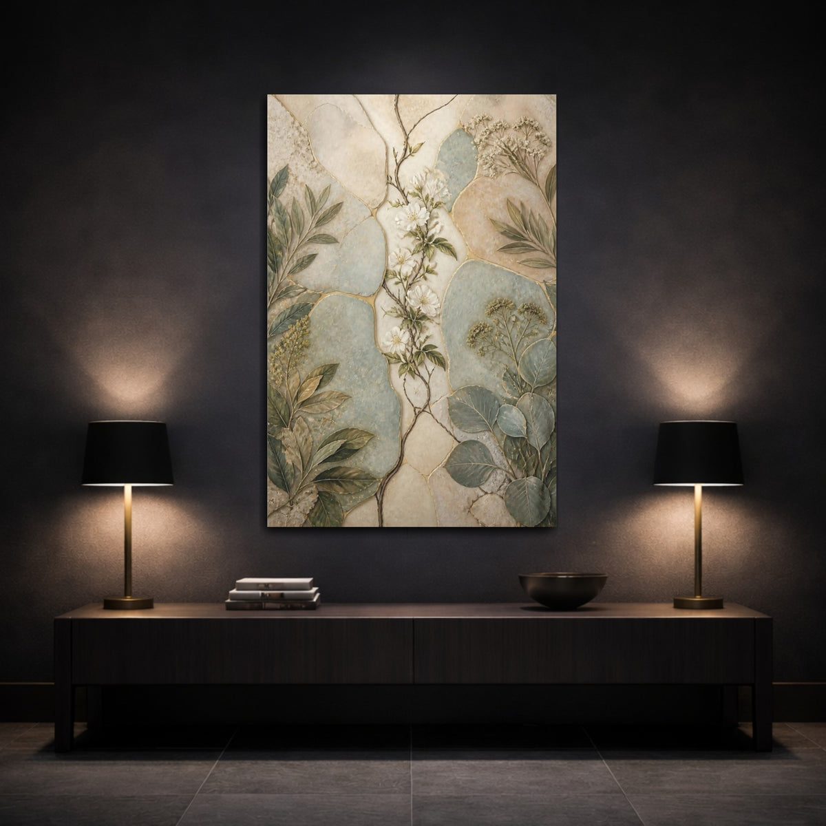 Mockup 3. Botanical White Blossom shown as canvas print