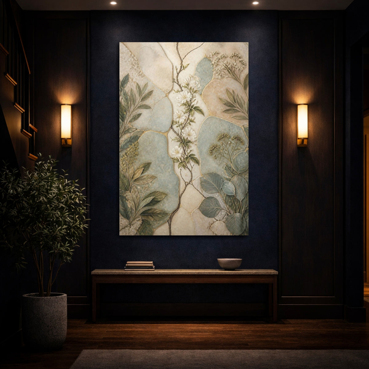 Mockup 4. Botanical White Blossom shown as canvas print