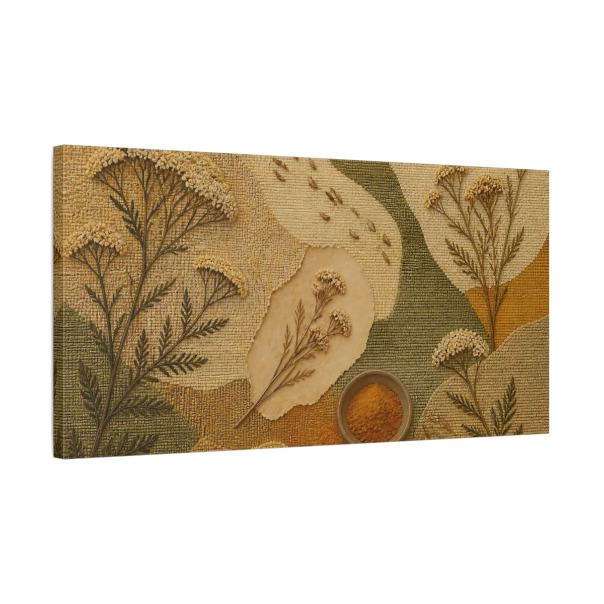 Side Mockup 1. Botanical Yarrow Study shown as canvas print