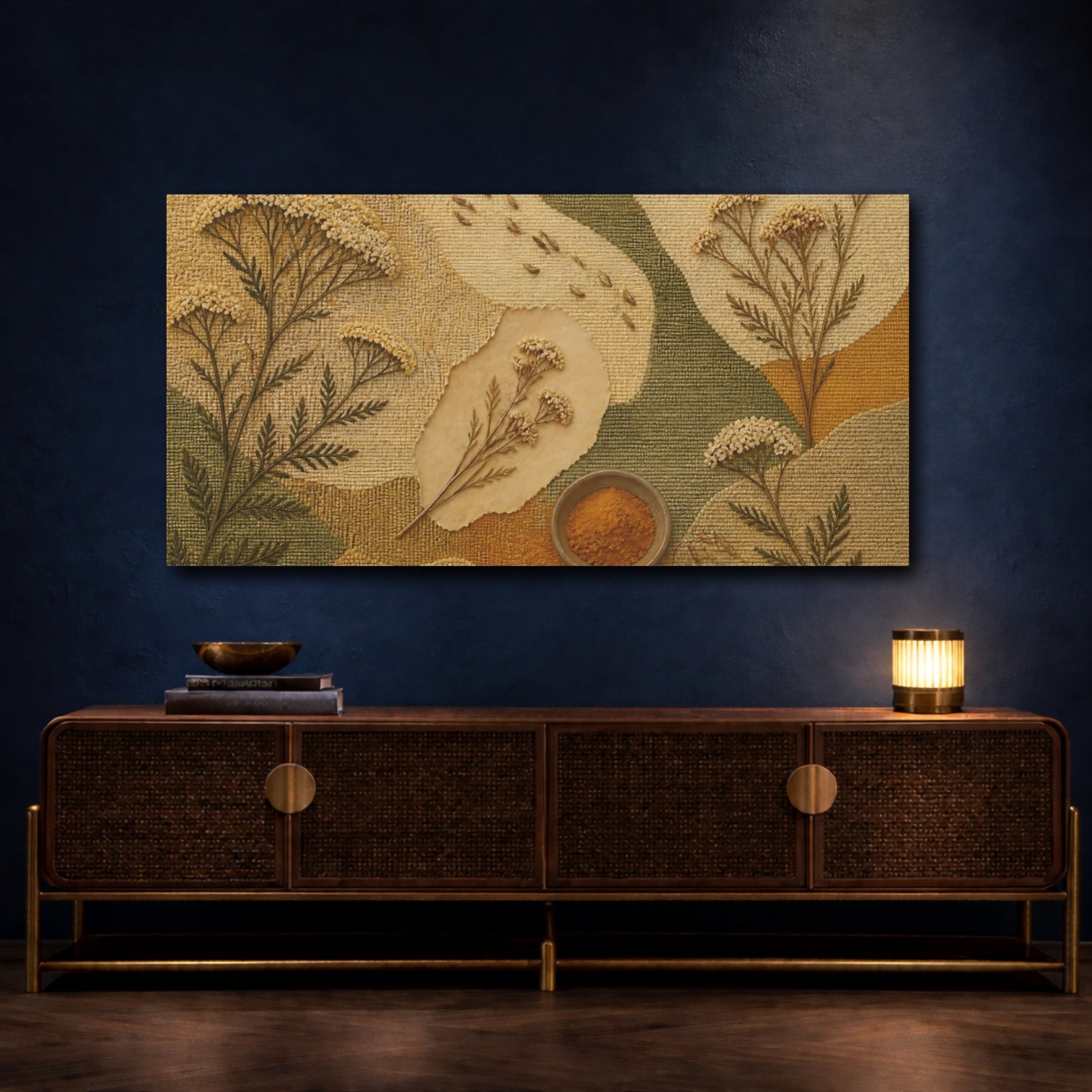 Mockup 4. Botanical Yarrow Study shown as canvas print