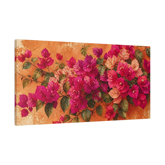 Main Mockup. Bougainvillea On Orange Stucco shown as canvas print