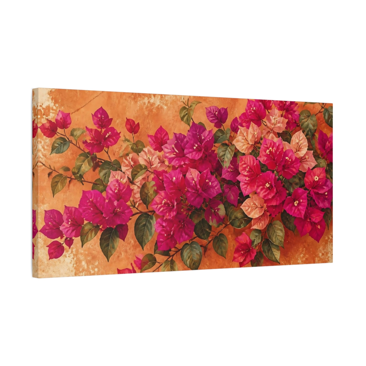 Side Mockup 1. Bougainvillea On Orange Stucco shown as canvas print
