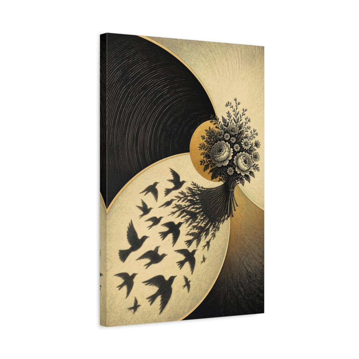 Side Mockup 3. Bouquet Illusion Of Flight shown as canvas print