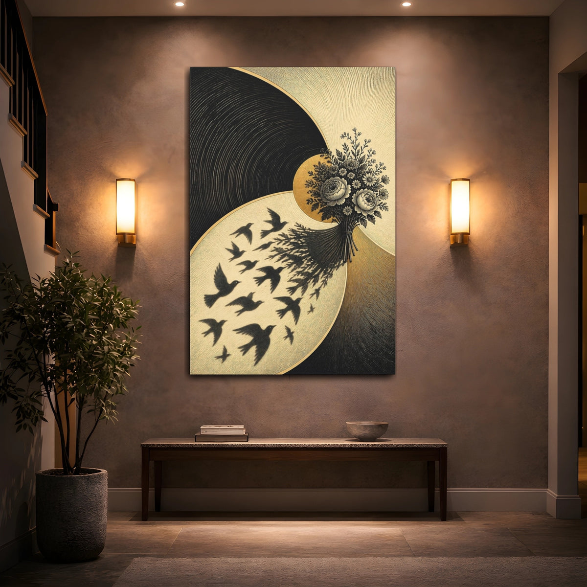 Mockup 2. Bouquet Illusion Of Flight shown as canvas print