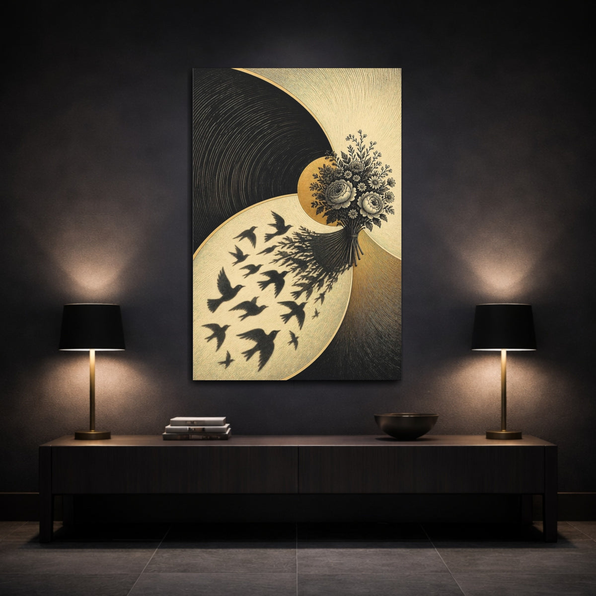 Mockup 3. Bouquet Illusion Of Flight shown as canvas print