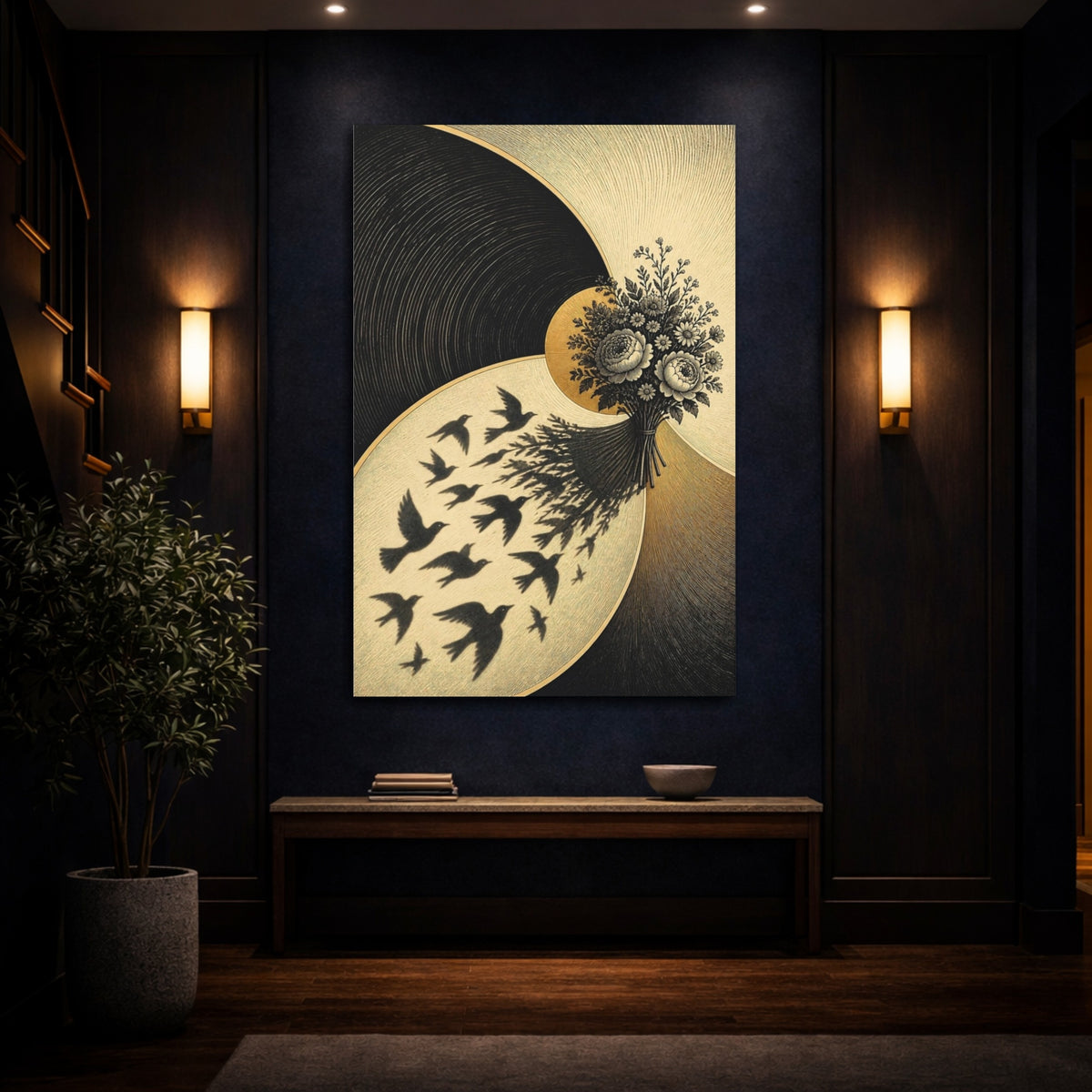 Mockup 4. Bouquet Illusion Of Flight shown as canvas print