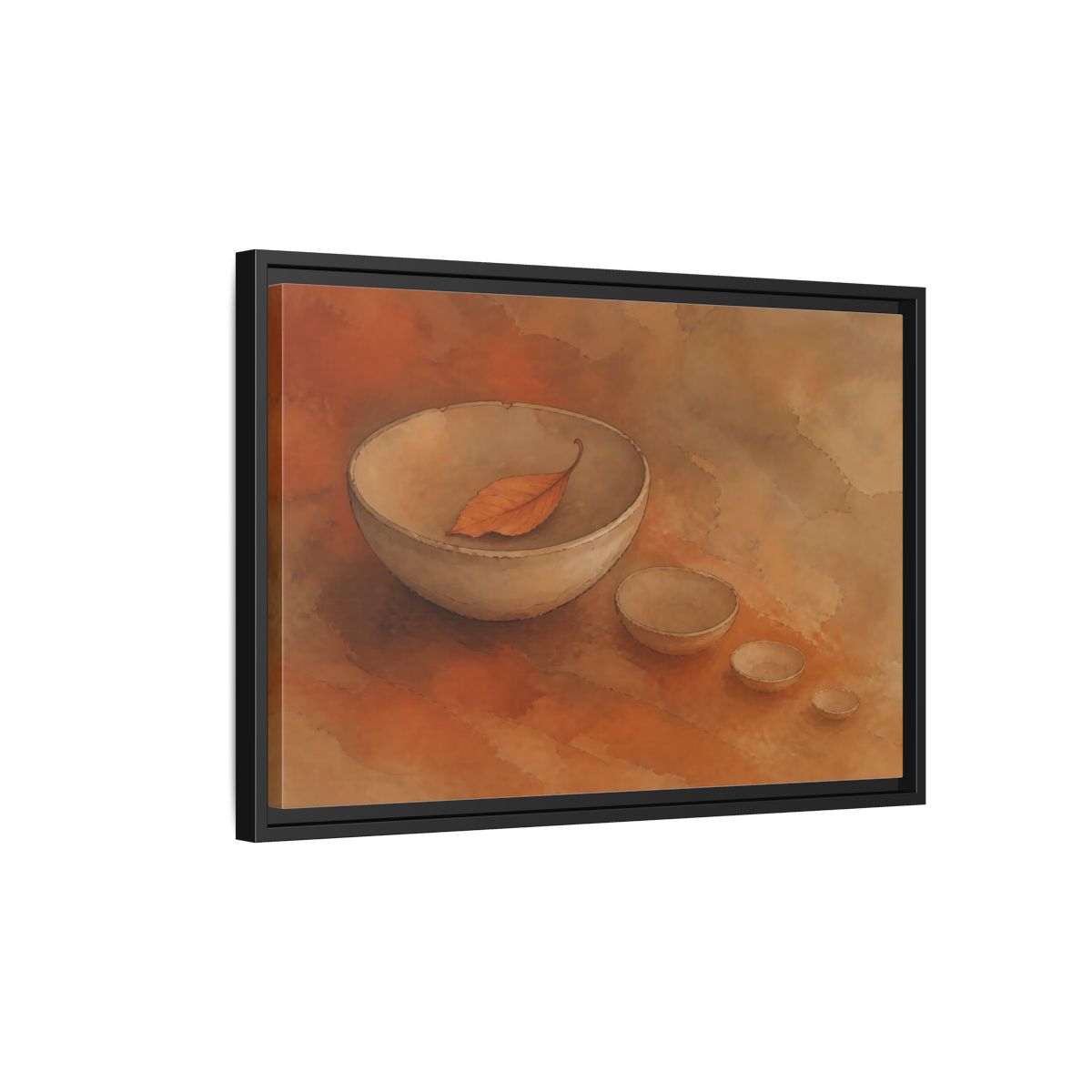 Side Mockup 3. Bowl With Curled Leaf shown as framed canvas print