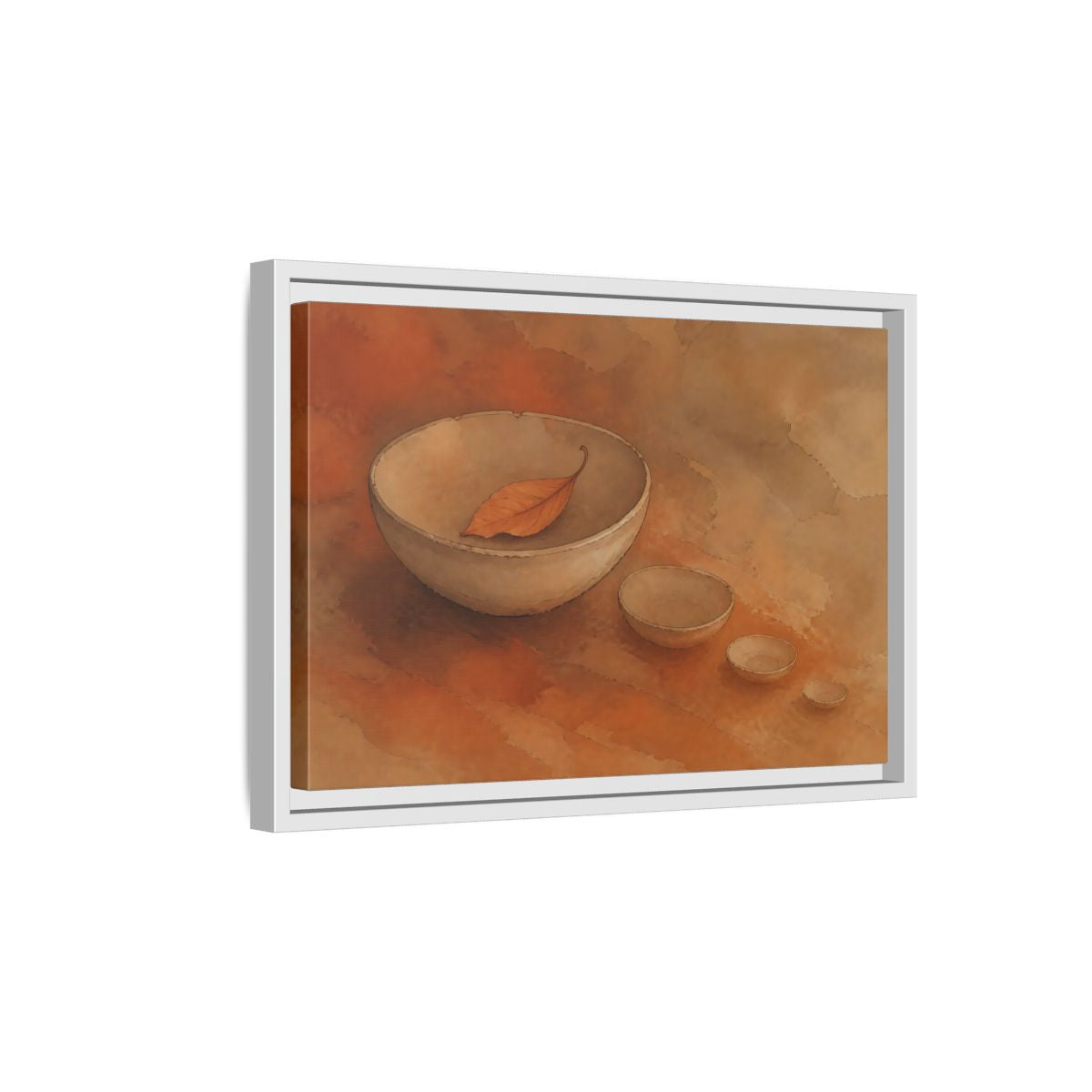 Side Mockup 4. Bowl With Curled Leaf shown as framed canvas print