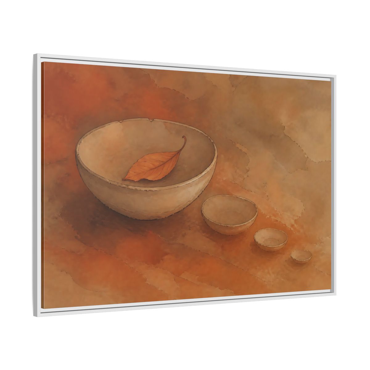 Side Mockup 7. Bowl With Curled Leaf shown as framed canvas print