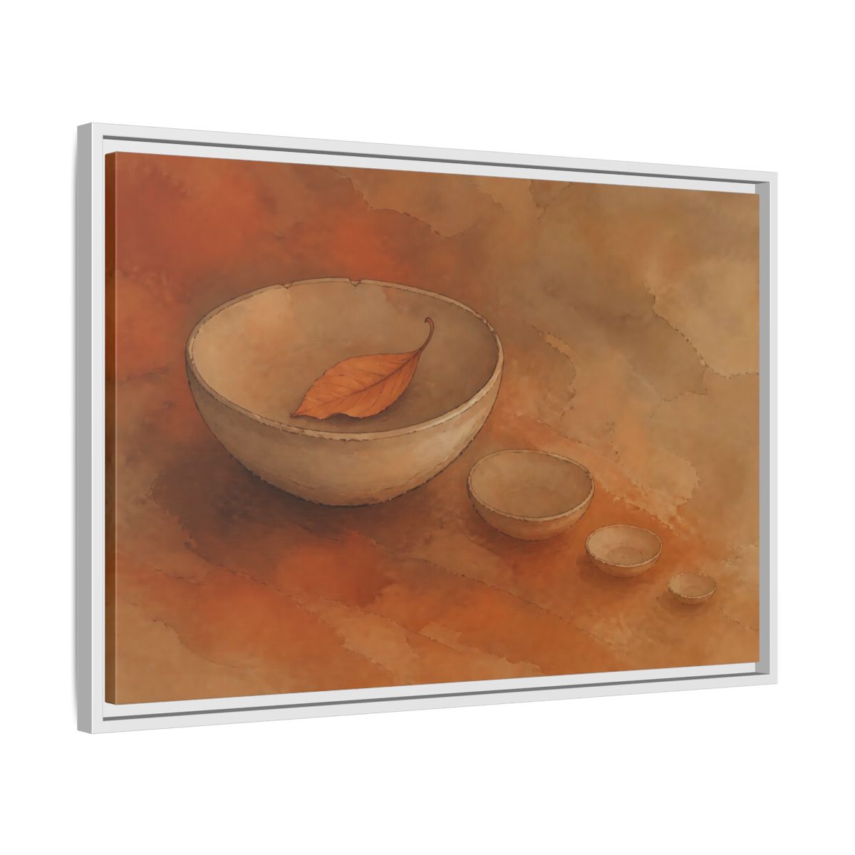 Side Mockup 10. Bowl With Curled Leaf shown as framed canvas print