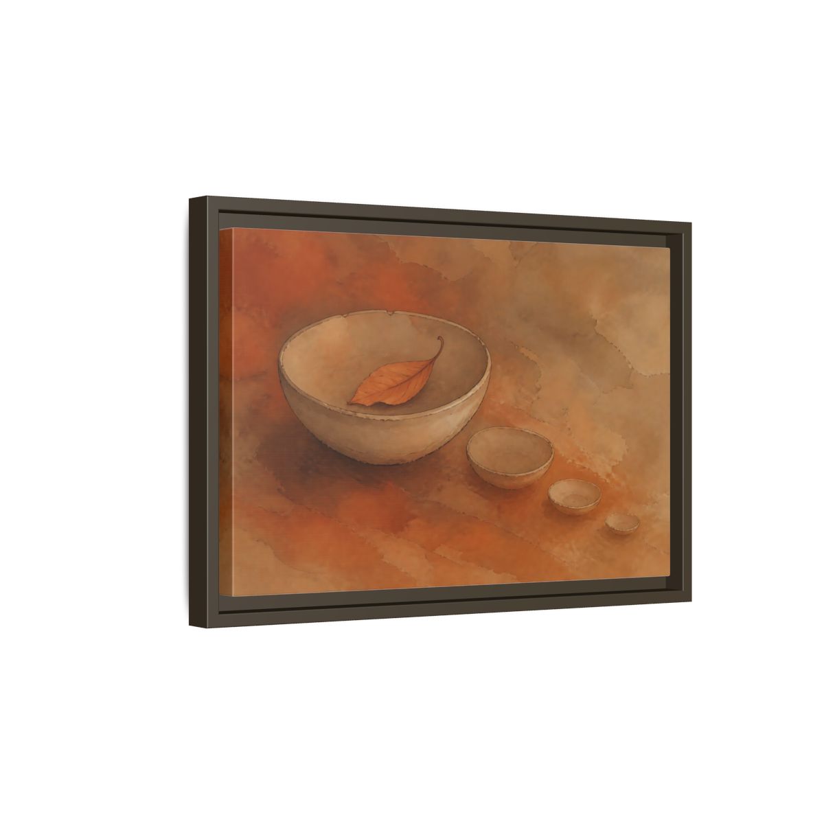 Side Mockup 5. Bowl With Curled Leaf shown as framed canvas print