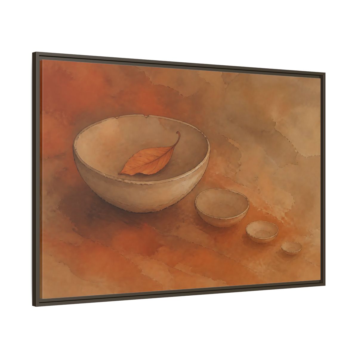 Side Mockup 8. Bowl With Curled Leaf shown as framed canvas print