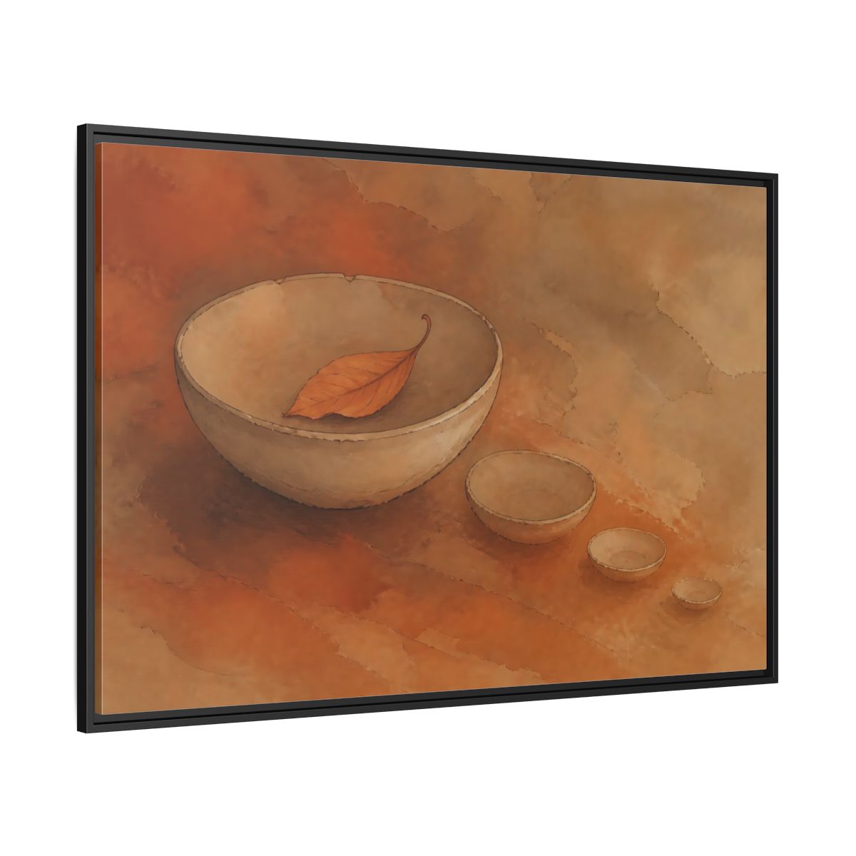Side Mockup 12. Bowl With Curled Leaf shown as framed canvas print