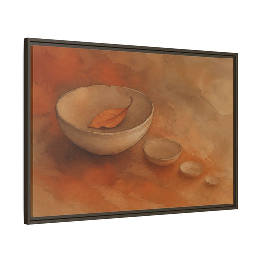 Main Mockup. Bowl With Curled Leaf shown as framed canvas print