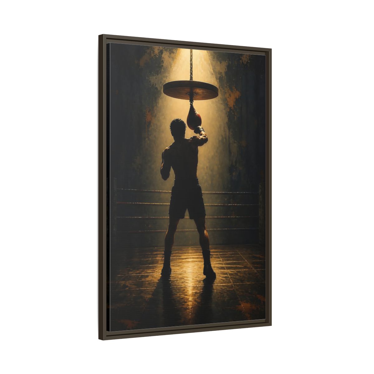 Main Mockup. Boxer Under Spotlight shown as framed canvas print