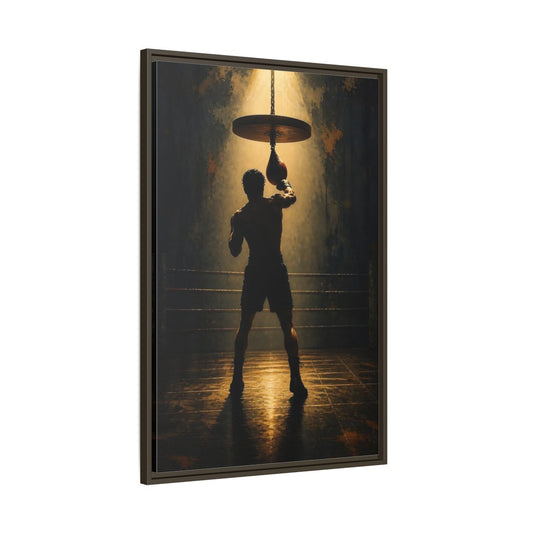 Main Mockup. Boxer Under Spotlight shown as framed canvas print