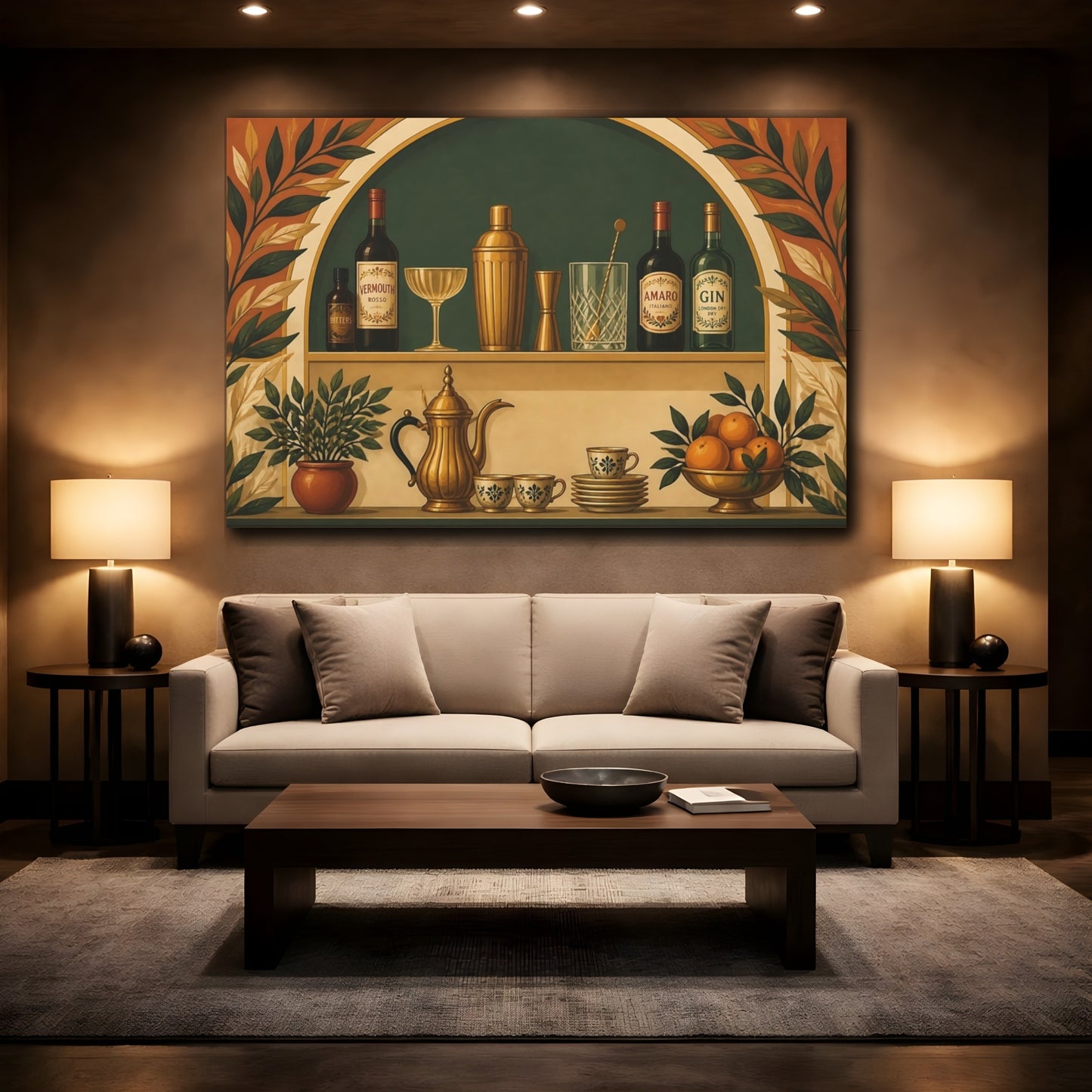 Mockup 2. Brass Coffee & Bar Shelf shown as canvas print