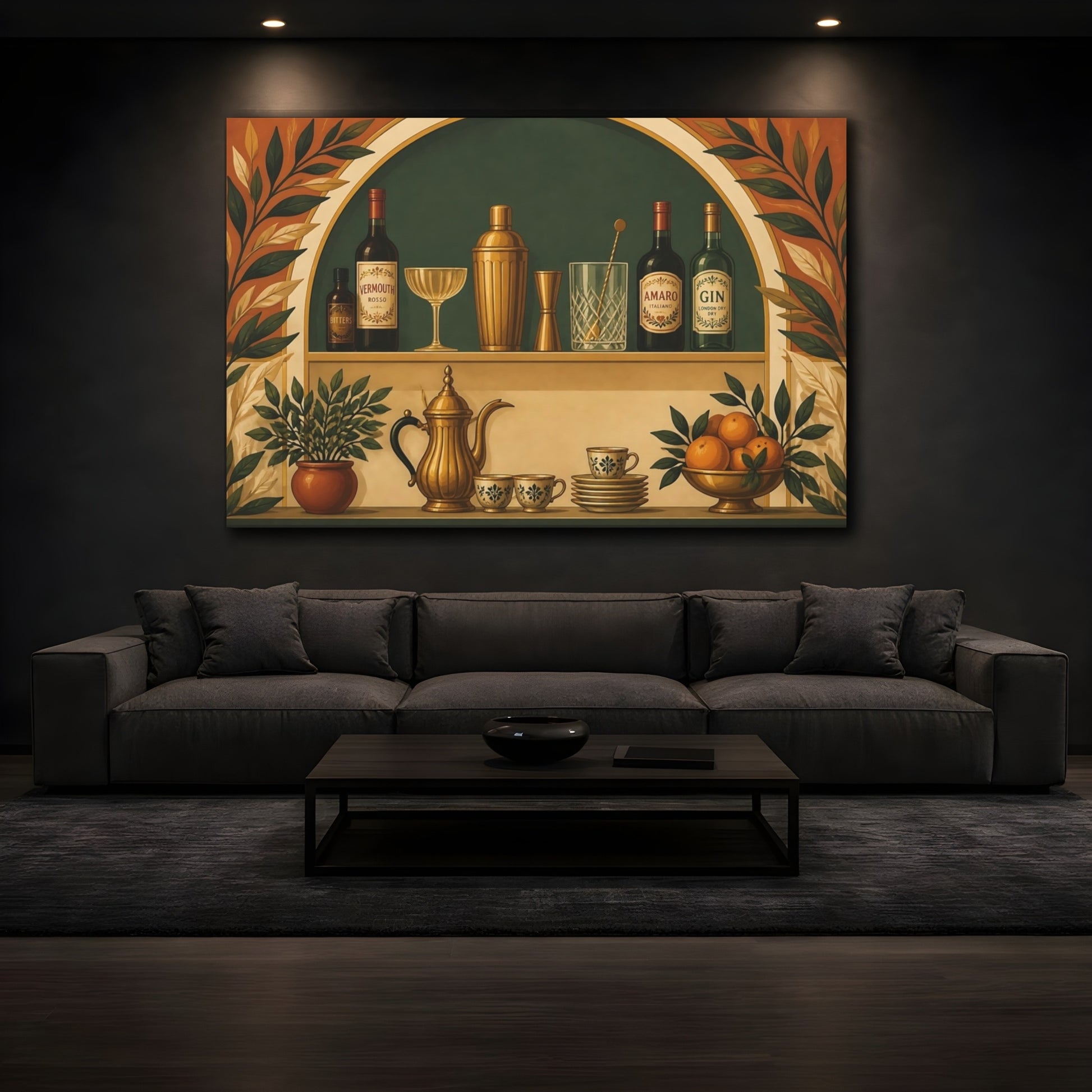 Mockup 3. Brass Coffee & Bar Shelf shown as canvas print