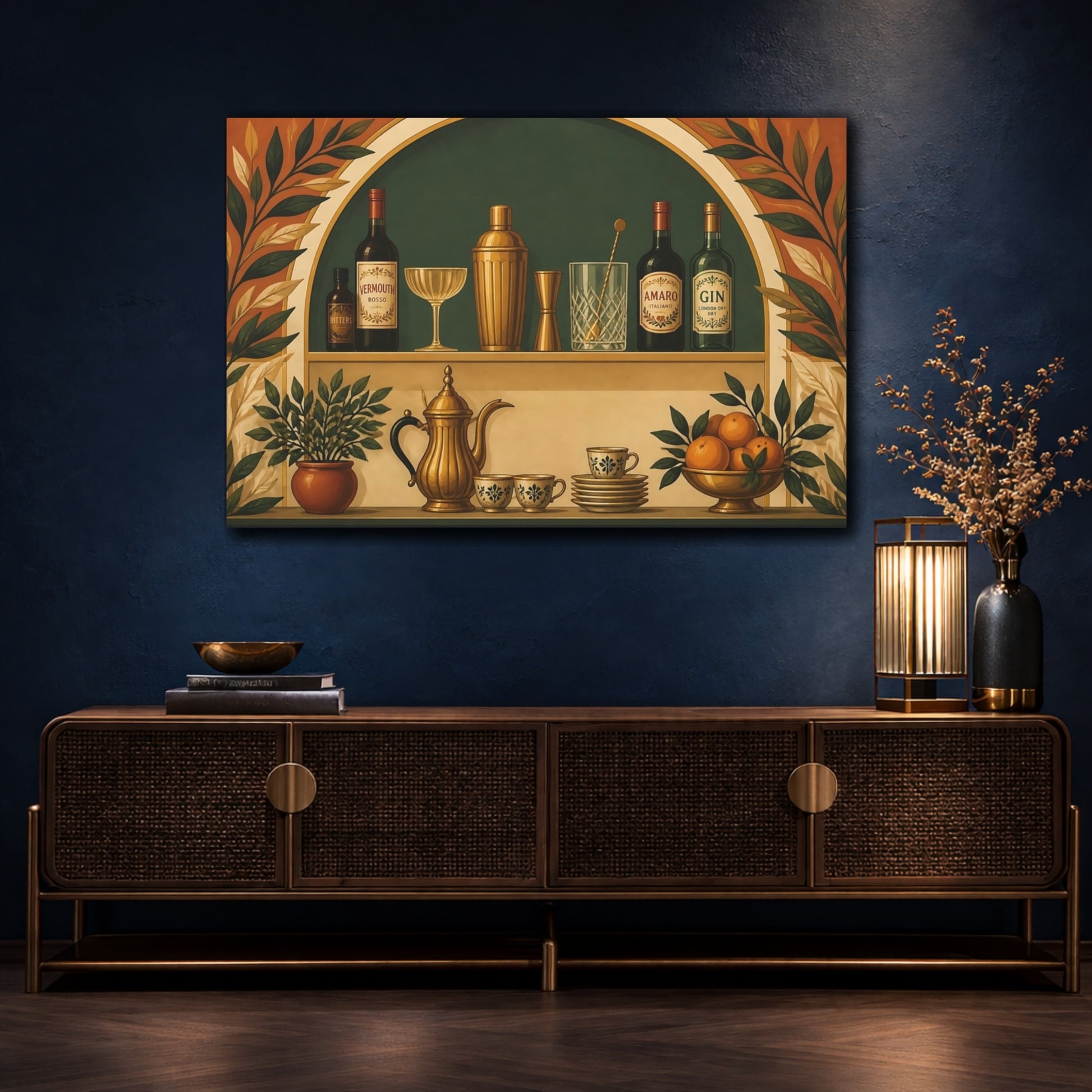 Mockup 4. Brass Coffee & Bar Shelf shown as canvas print