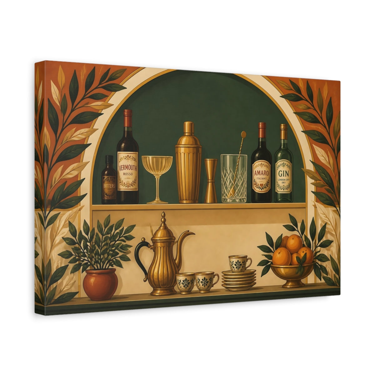 Side Mockup 4. Brass Coffee & Bar Shelf shown as canvas print