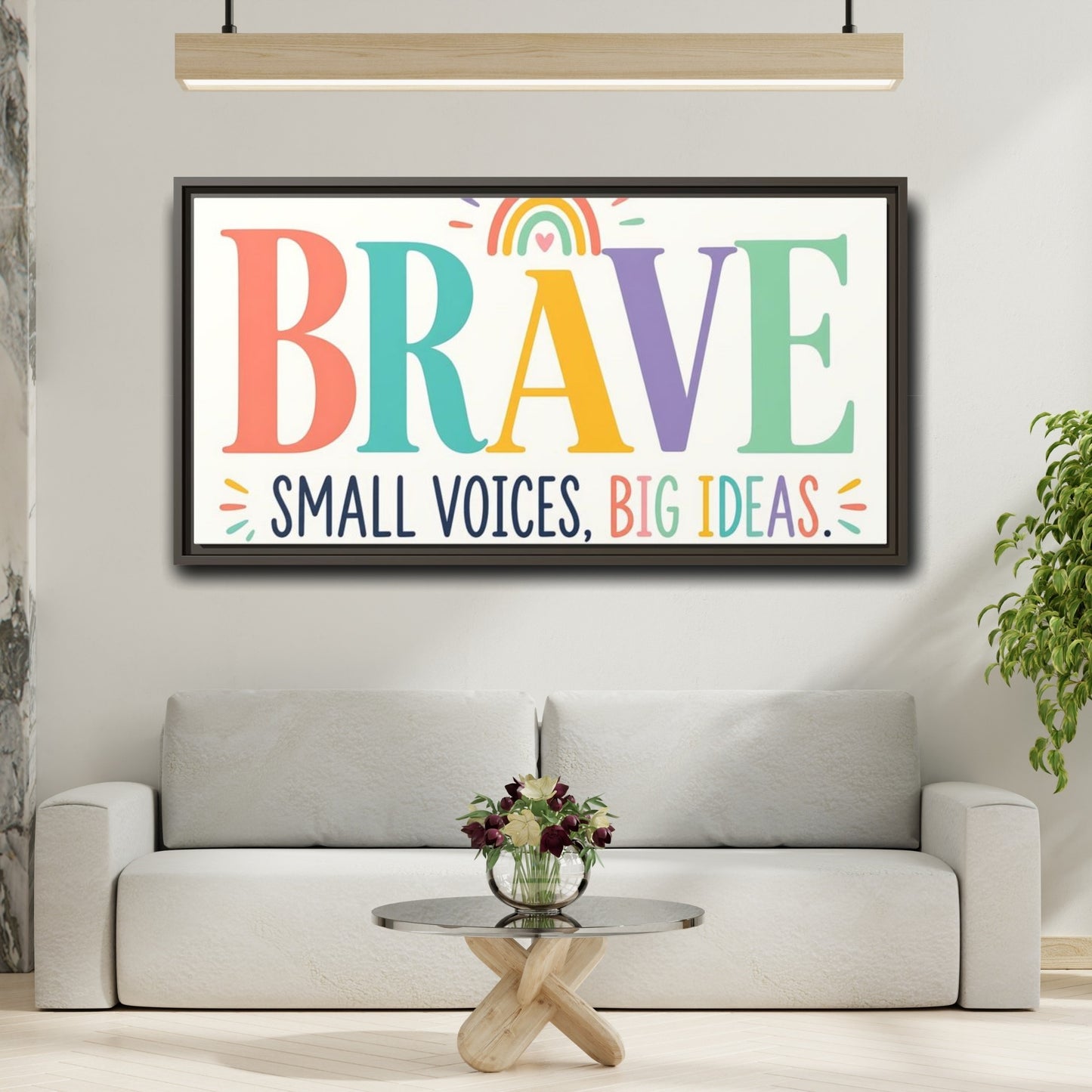 Mockup 2. Brave Small Voices Big Ideas shown as framed canvas print