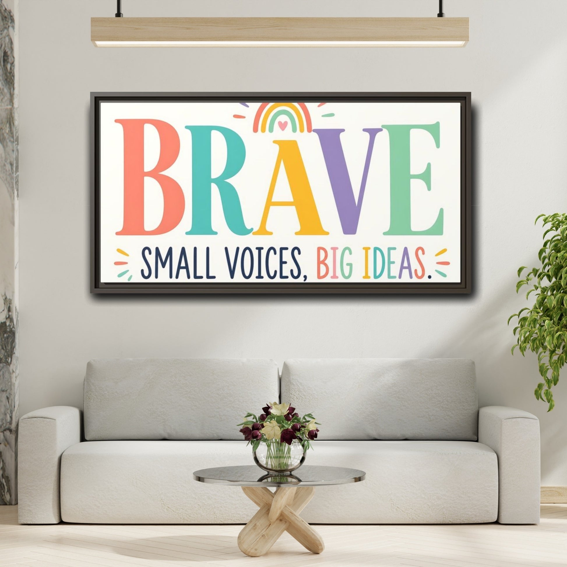 Mockup 2. Brave Small Voices Big Ideas shown as framed canvas print