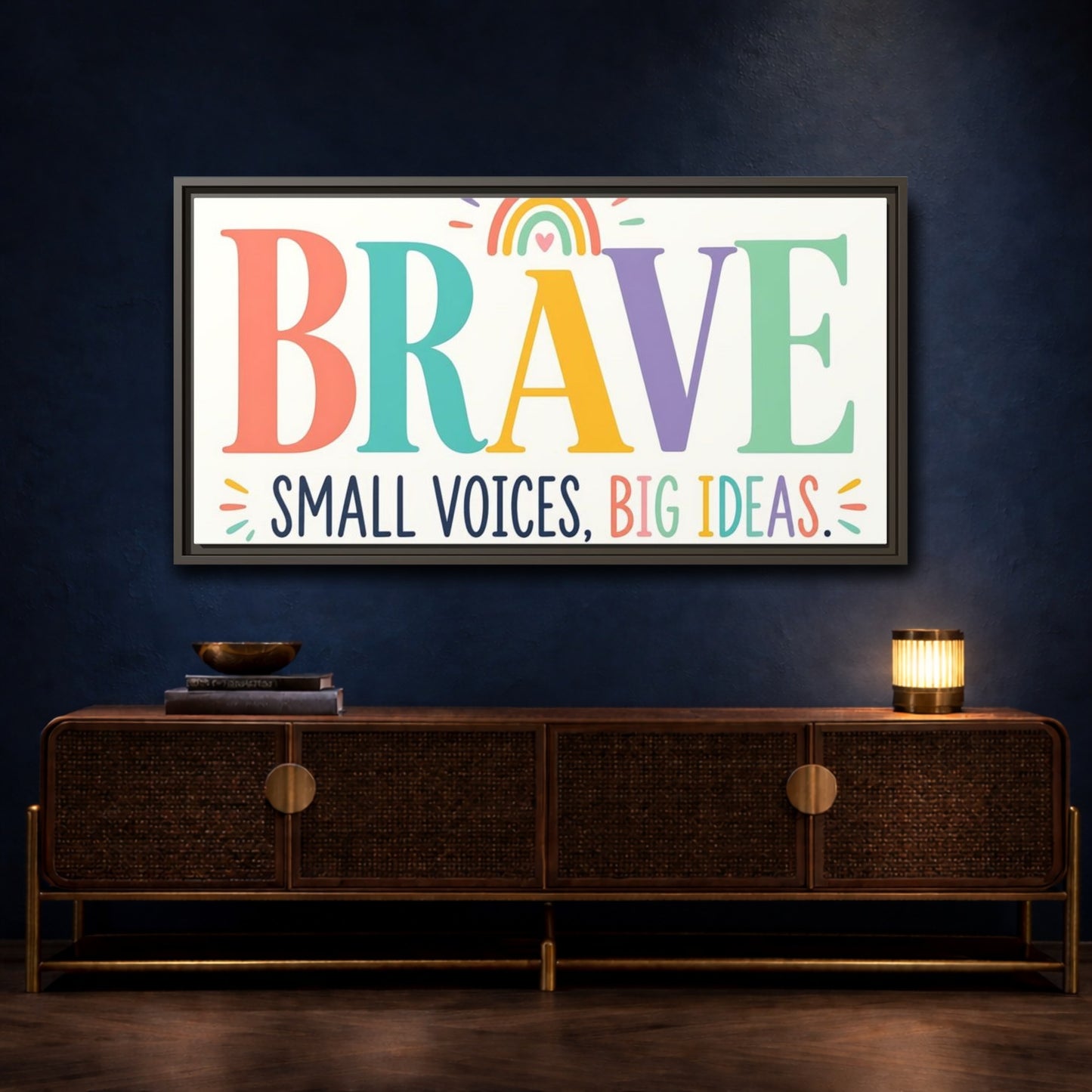 Mockup 4. Brave Small Voices Big Ideas shown as framed canvas print