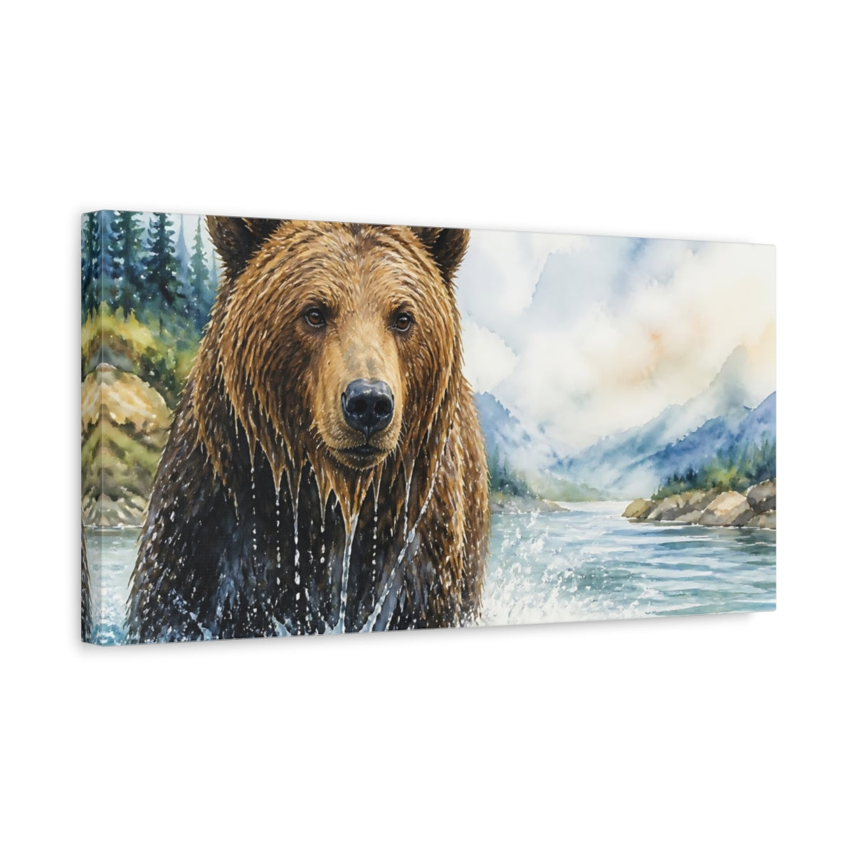 Side Mockup 3. Brown Bear Animals Portrait shown as canvas print