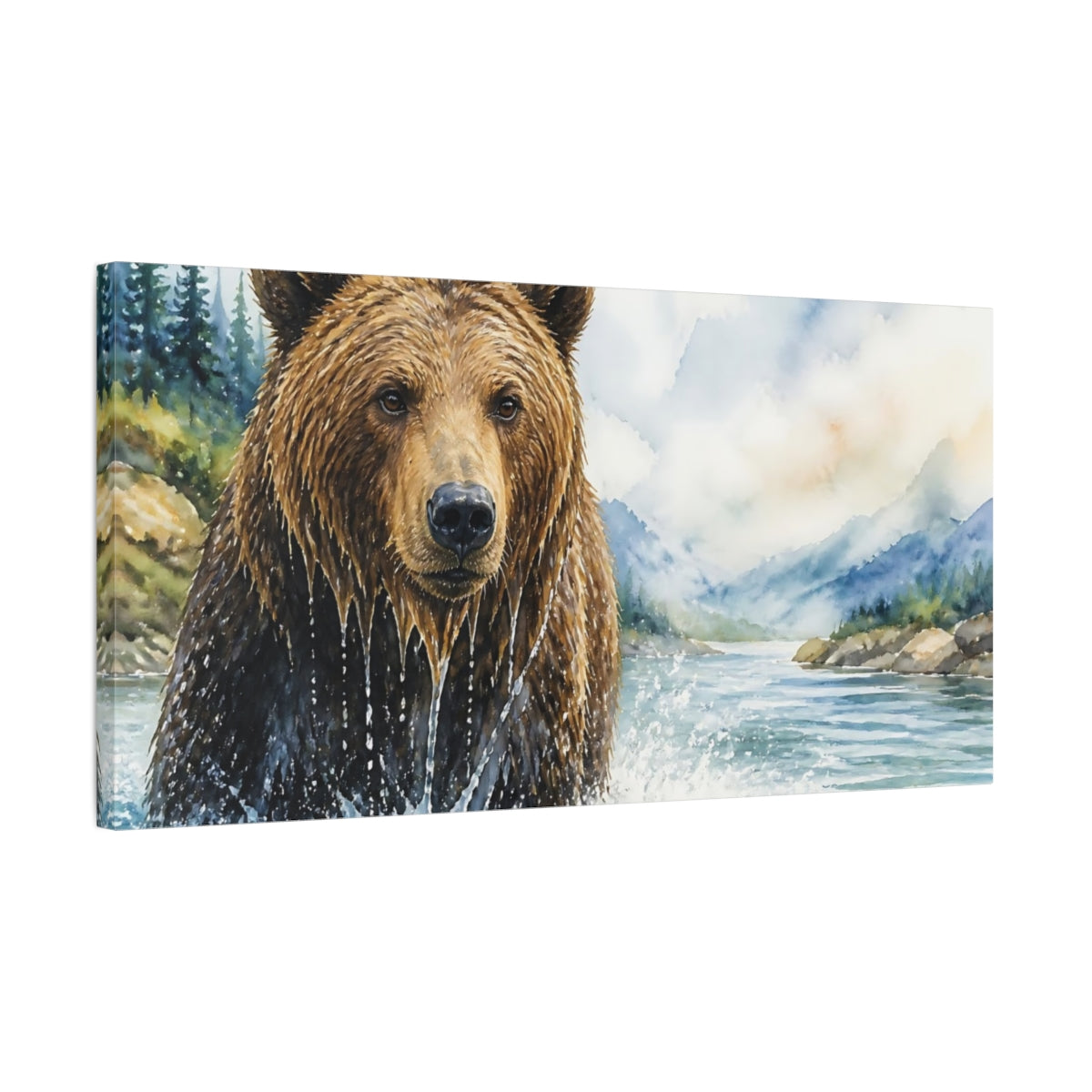 Side Mockup 1. Brown Bear Animals Portrait shown as canvas print