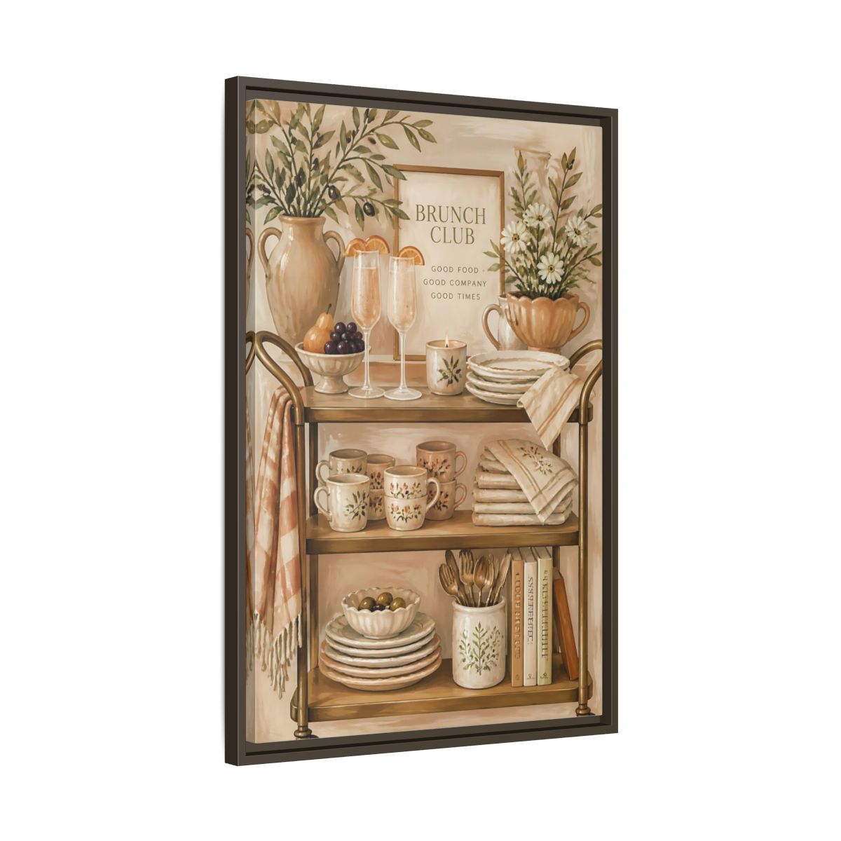 Side Mockup 11. Brunch Club Shelf shown as framed canvas print