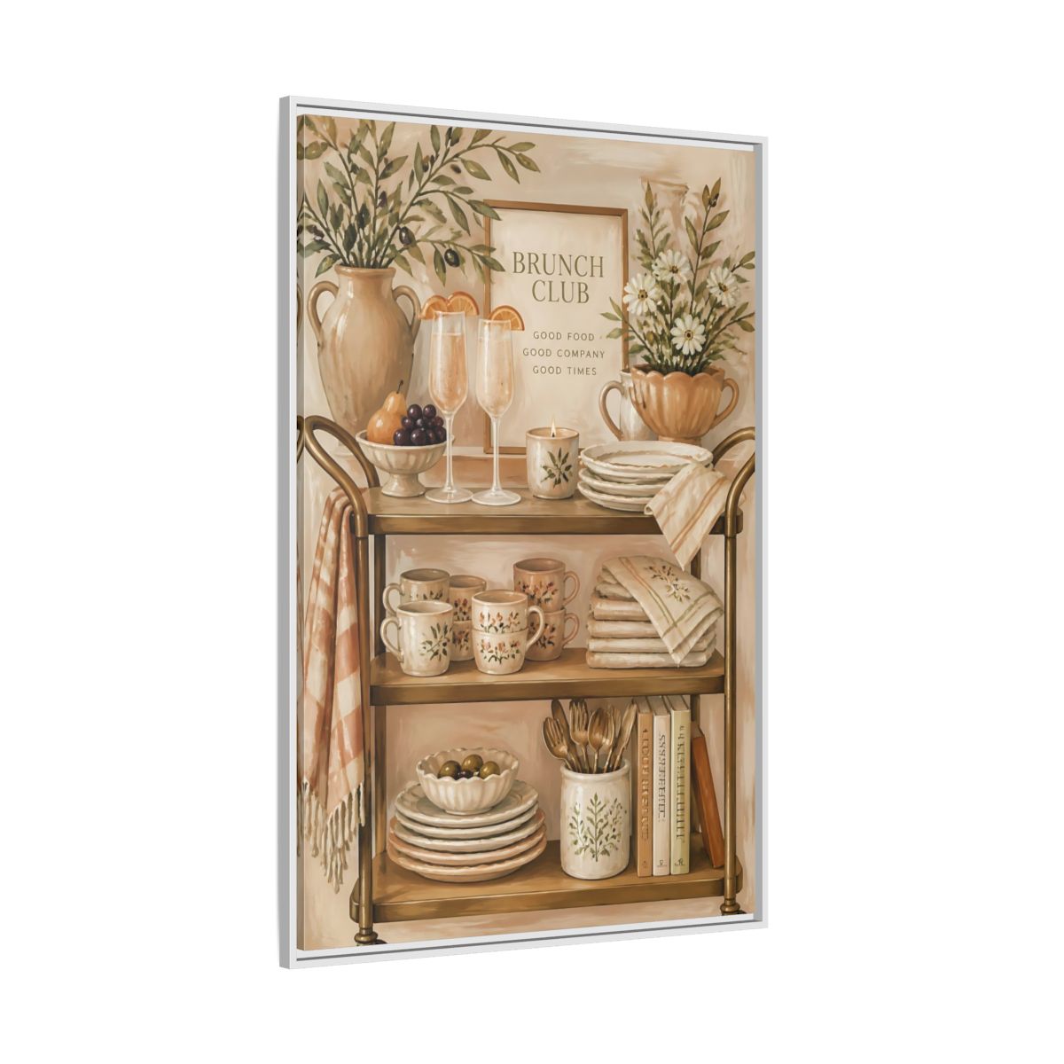 Side Mockup 7. Brunch Club Shelf shown as framed canvas print