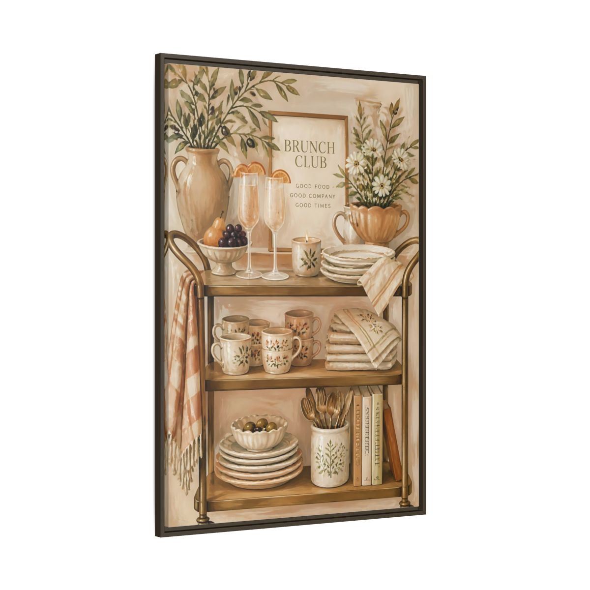 Side Mockup 8. Brunch Club Shelf shown as framed canvas print
