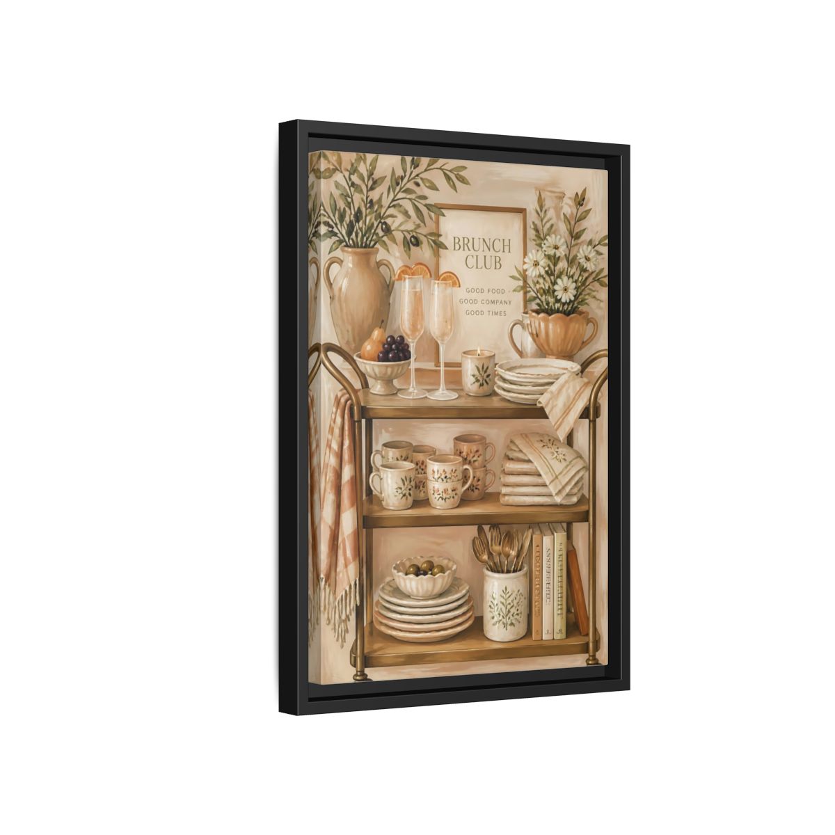Side Mockup 6. Brunch Club Shelf shown as framed canvas print