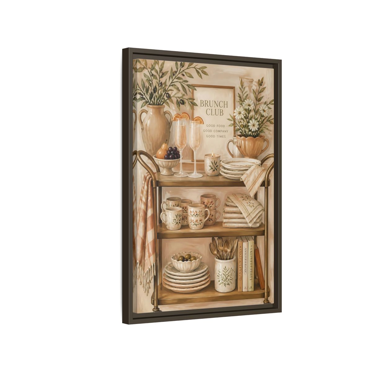 Side Mockup 2. Brunch Club Shelf shown as framed canvas print