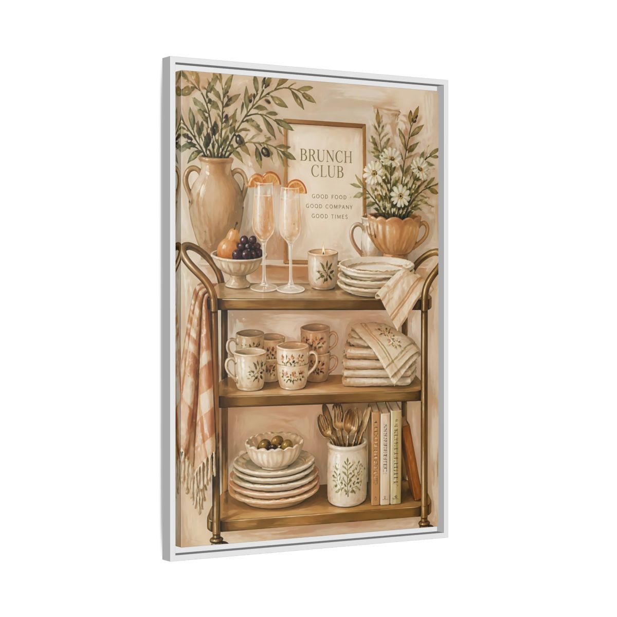 Side Mockup 9. Brunch Club Shelf shown as framed canvas print