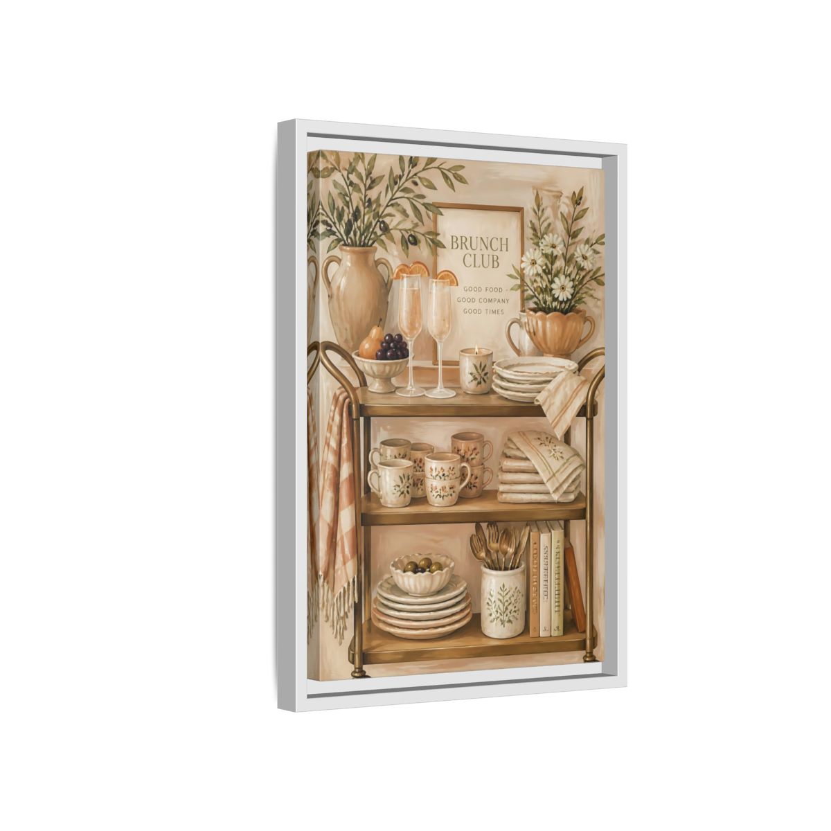 Side Mockup 4. Brunch Club Shelf shown as framed canvas print