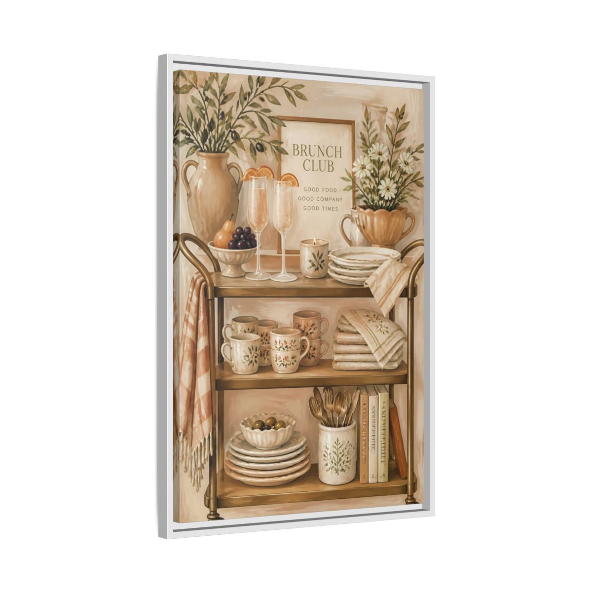 Side Mockup 10. Brunch Club Shelf shown as framed canvas print