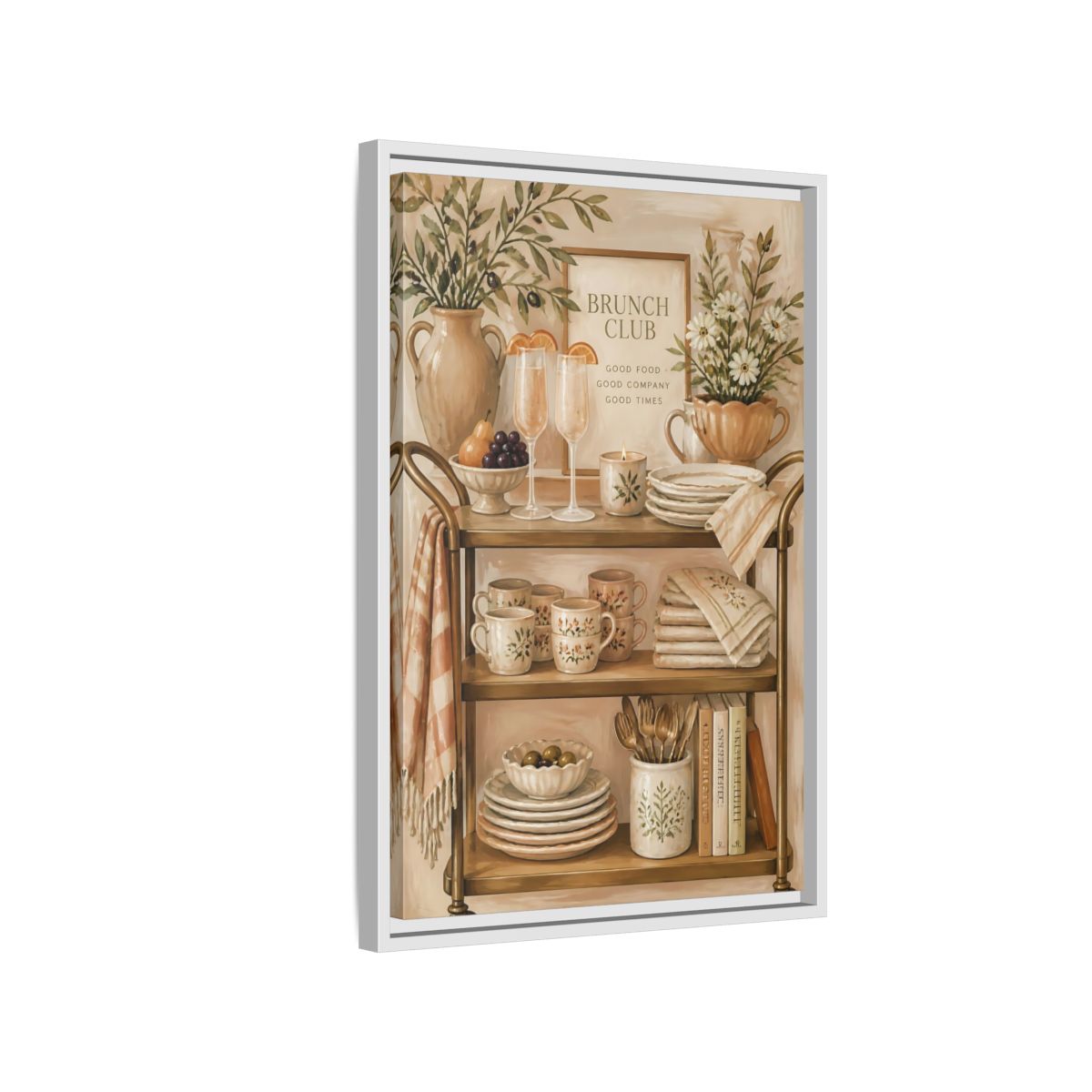 Side Mockup 1. Brunch Club Shelf shown as framed canvas print