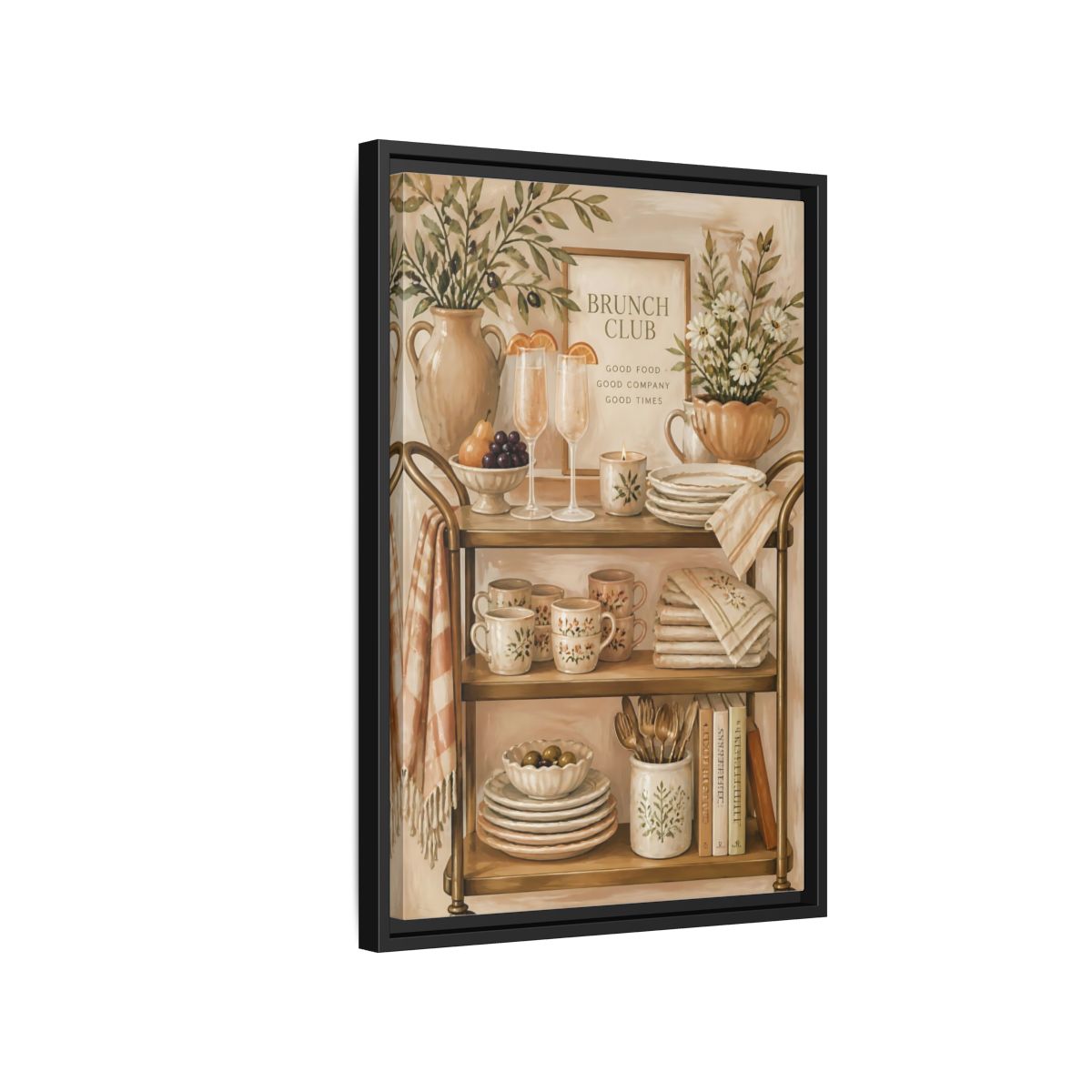 Side Mockup 3. Brunch Club Shelf shown as framed canvas print