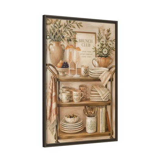 Main Mockup. Brunch Club Shelf shown as framed canvas print