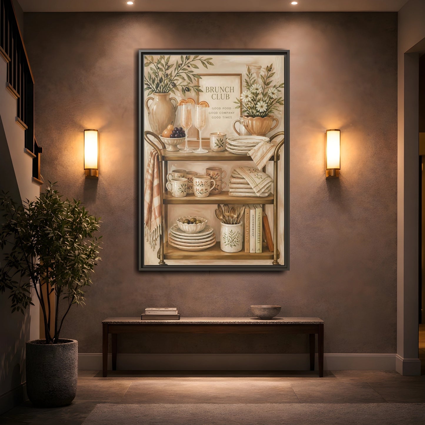 Mockup 2. Brunch Club Shelf shown as framed canvas print