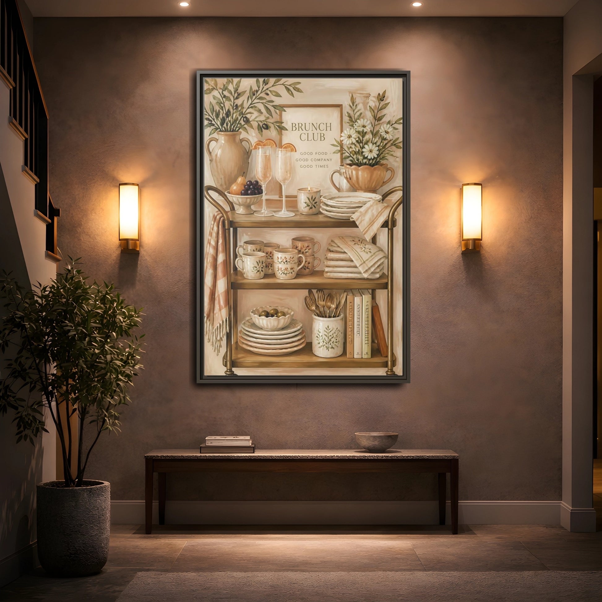 Mockup 2. Brunch Club Shelf shown as framed canvas print