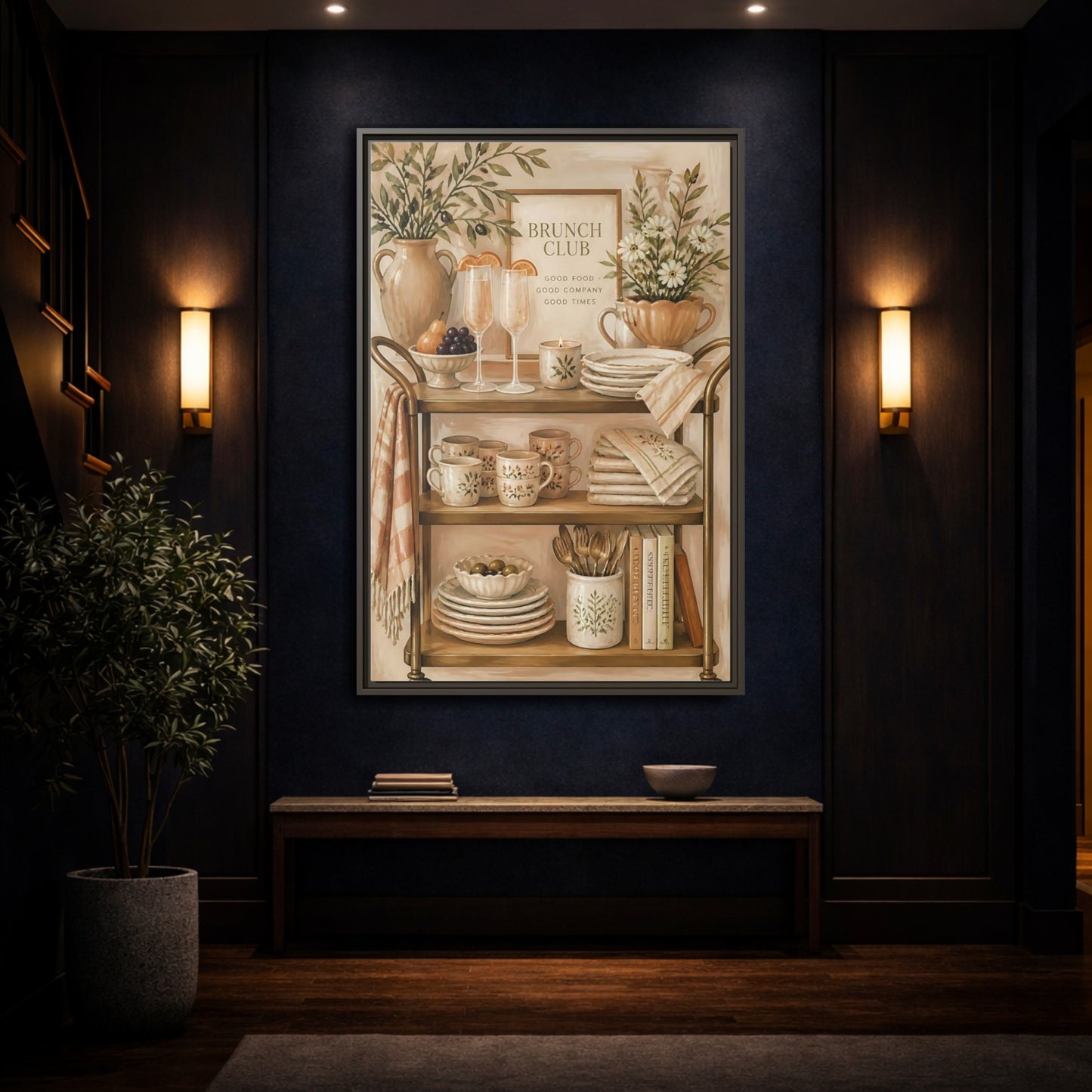 Mockup 4. Brunch Club Shelf shown as framed canvas print
