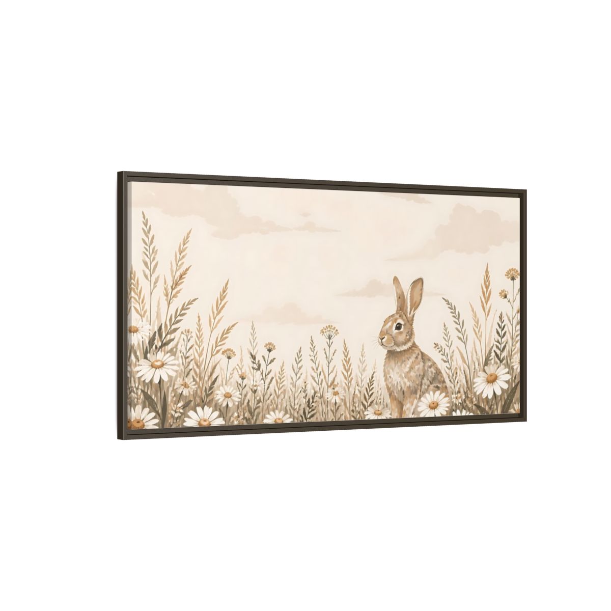 Side Mockup 4. Bunny In Daisy Meadow shown as framed canvas print