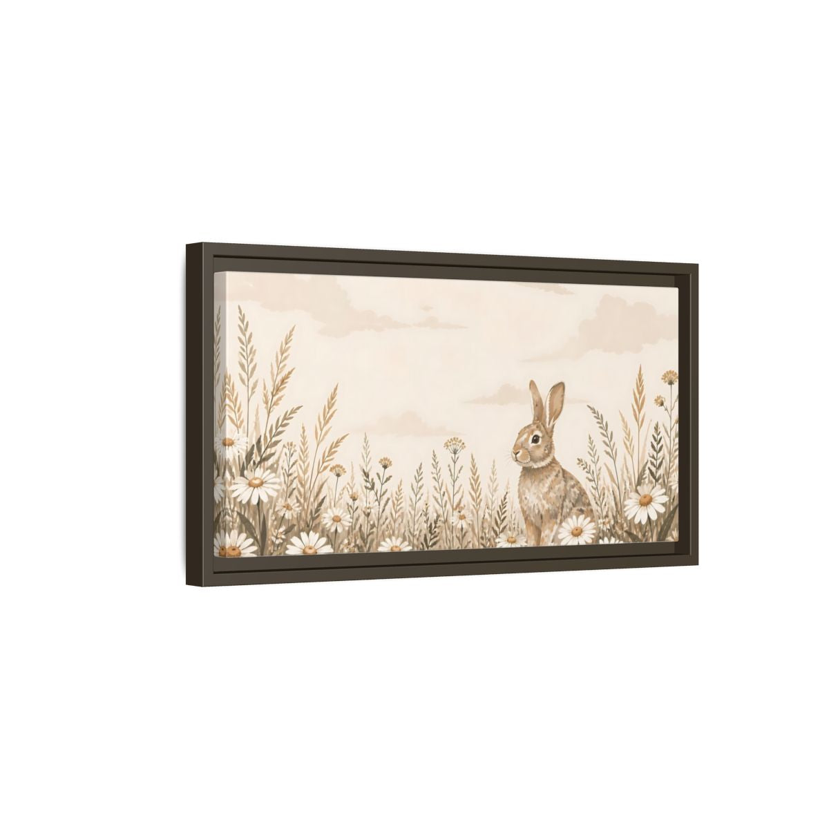 Side Mockup 7. Bunny In Daisy Meadow shown as framed canvas print