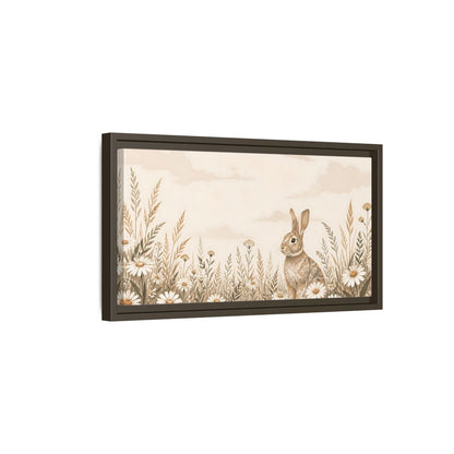 Side Mockup 7. Bunny In Daisy Meadow shown as framed canvas print