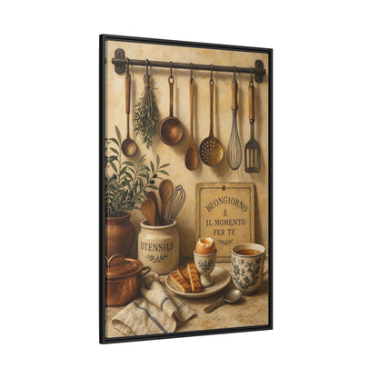 Side Mockup 12. Buongiorno Rustic Breakfast shown as framed canvas print