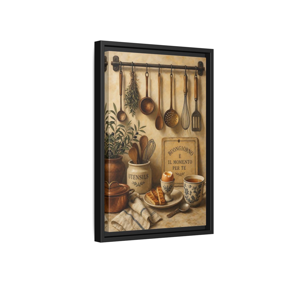 Side Mockup 6. Buongiorno Rustic Breakfast shown as framed canvas print
