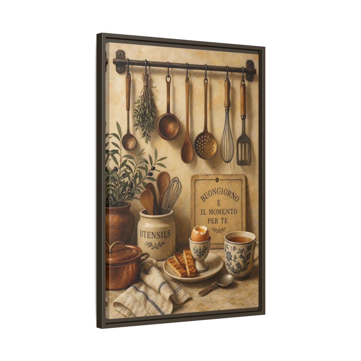 Side Mockup 11. Buongiorno Rustic Breakfast shown as framed canvas print